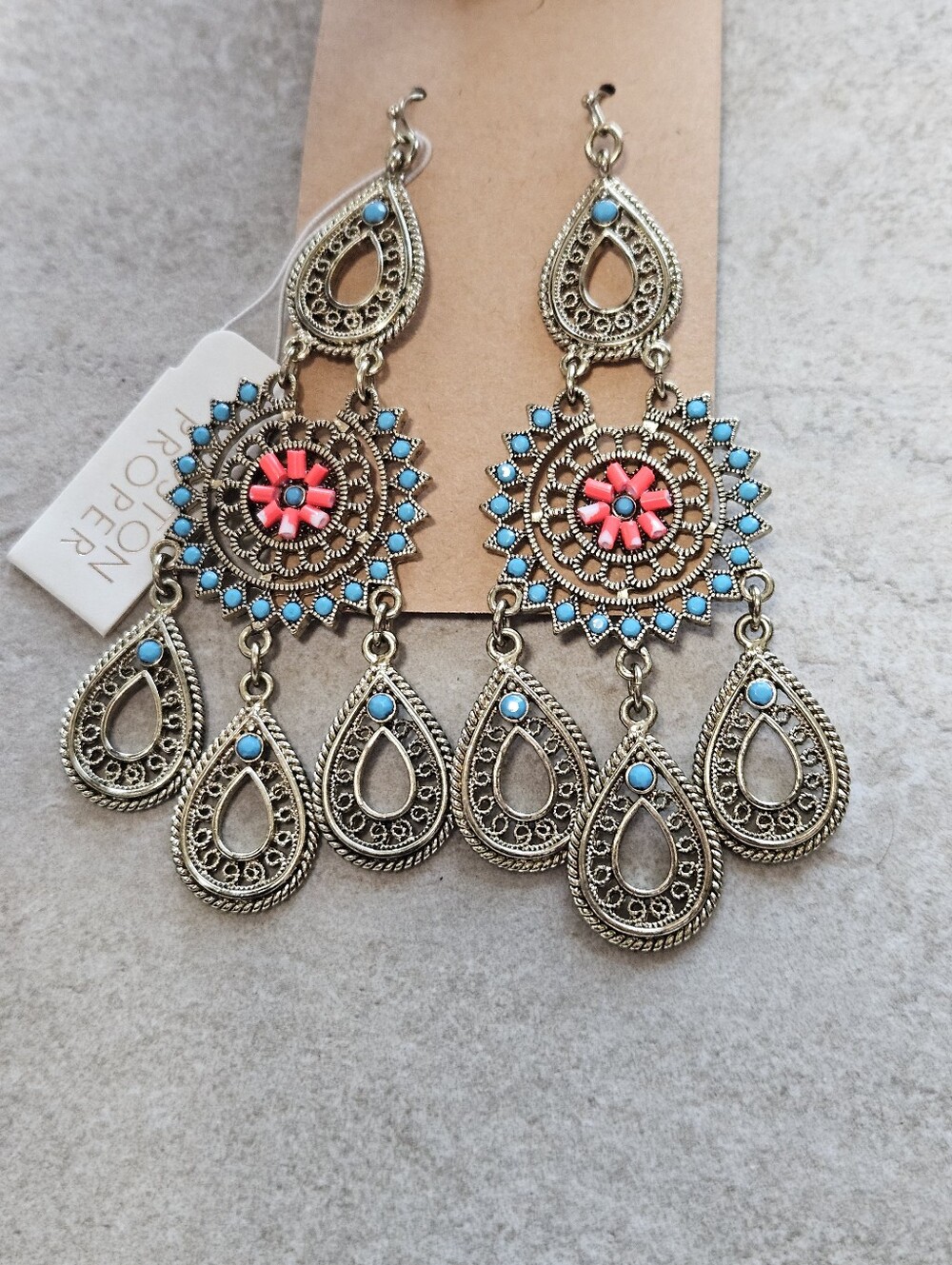 Boston Proper Boho Turquoise & Coral Chandelier Earrings - Modern Woman Jewelry